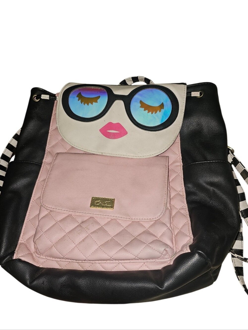 💰Luv Betsey Chic Black and Pink Quilted Backpack